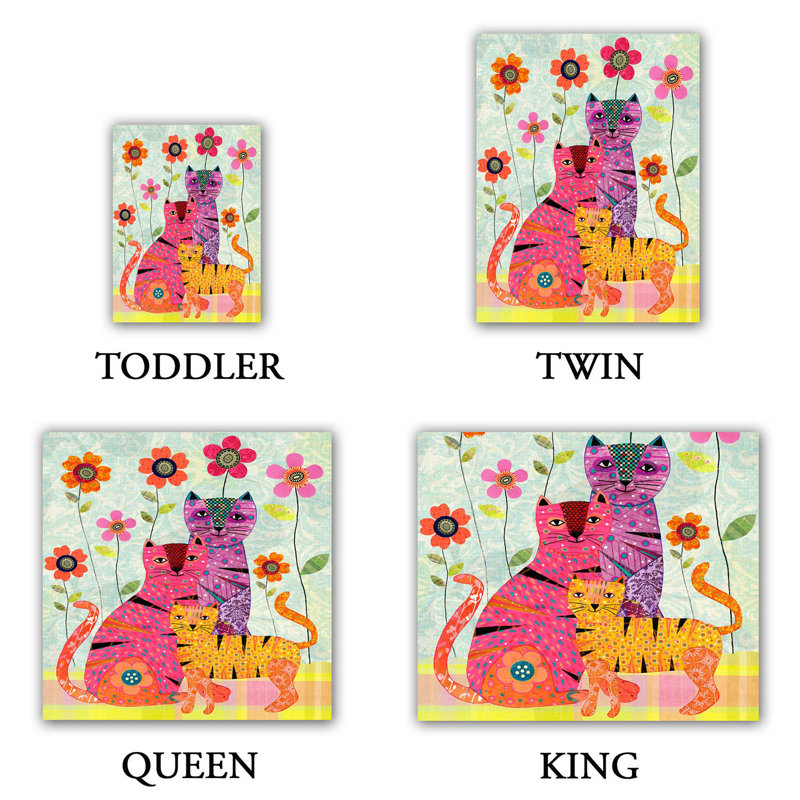 Ensemble de housse de couette cat family, 1 housse de couette grand + 2 taies standards