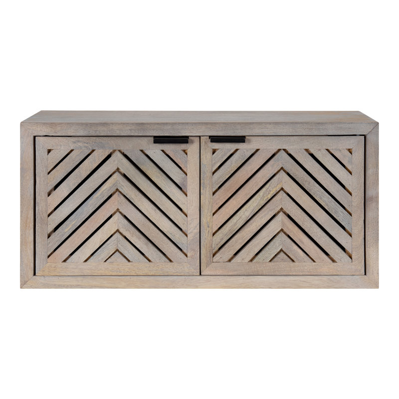 Armoire d'appoint à 2 portes en bois massif Valatie, Blanchir