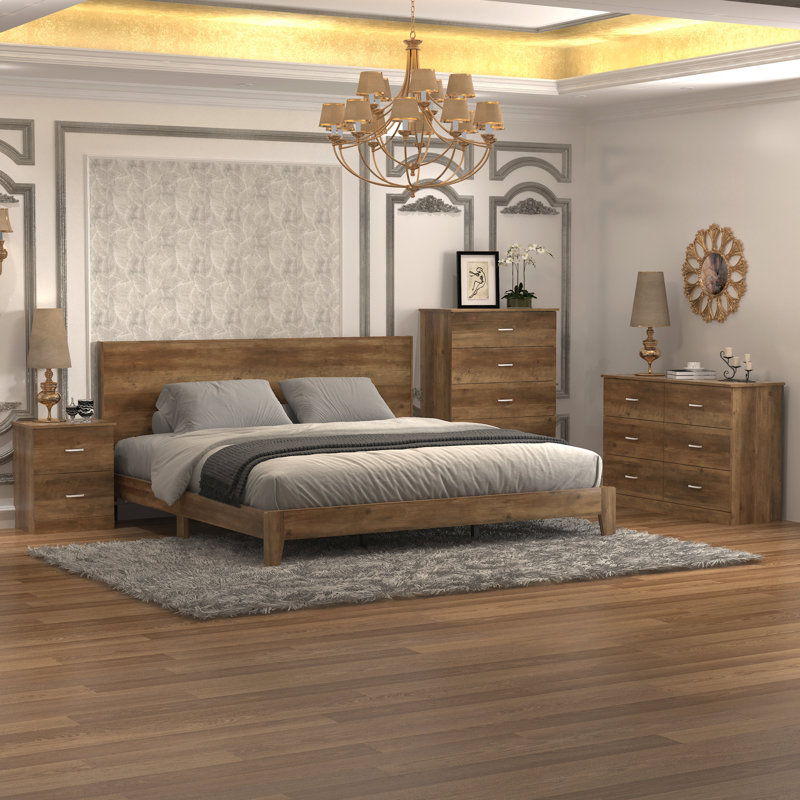 Allyannah 4 Pieces Bedroom Set, King, Knotty Oak