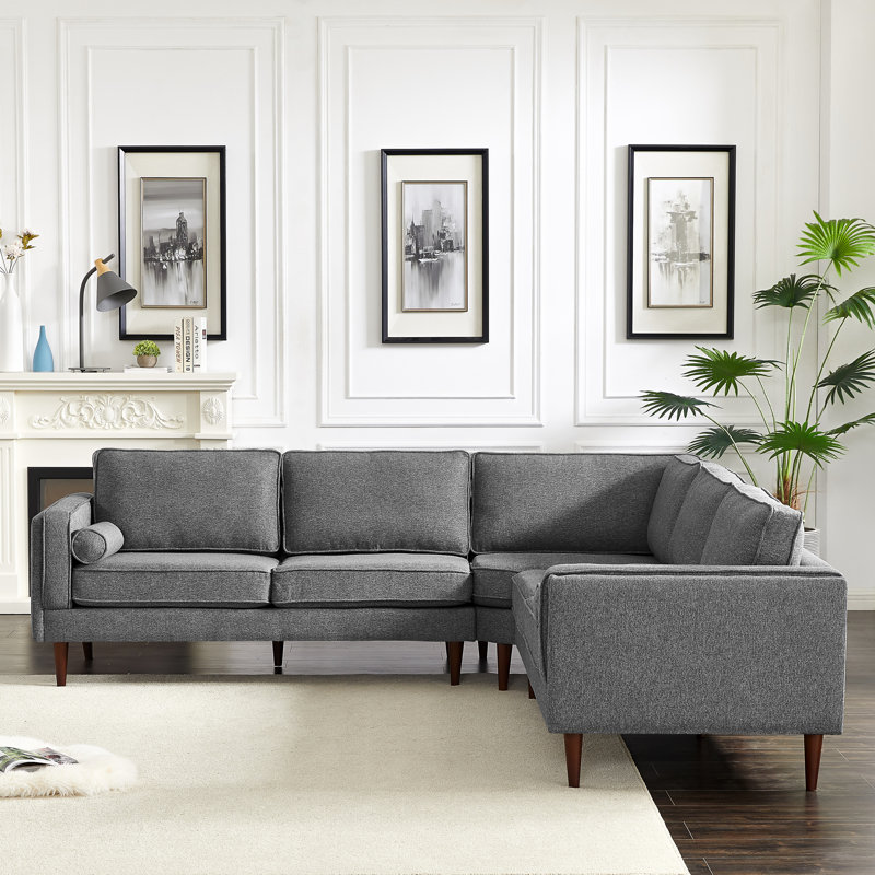 Upholstered L-Shaped Sectional Symmetrical, Dark Gray Linen
