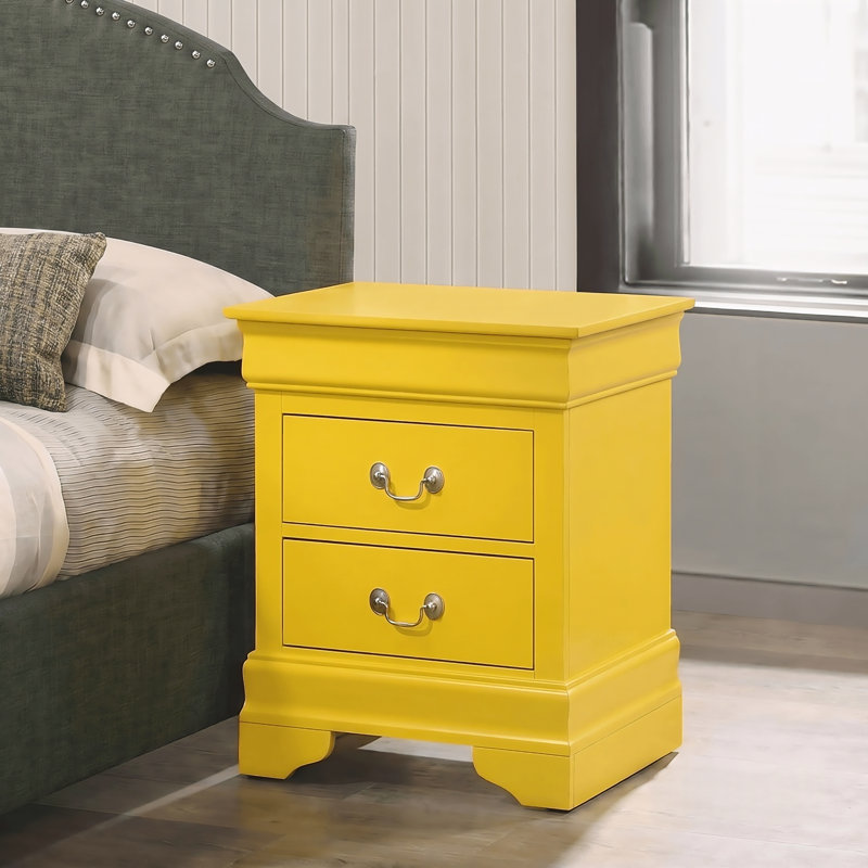 Table de chevet 2 tiroirs jaune Temara, Jaune