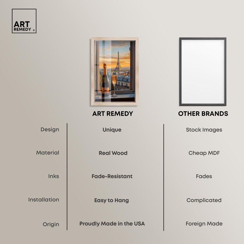 «Classy Drink in Paris Shadowbox Print» par Art Remedy, Crème, crème, H 16 po x l 11 po