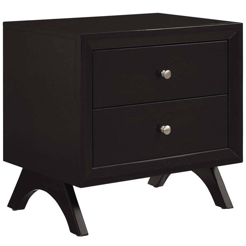 Providence Black Rubberwood and MDF Nightstand with Silver Knobs