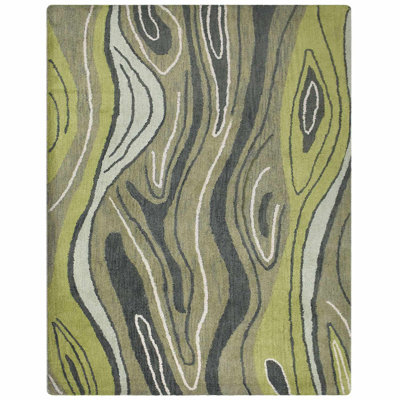 Tapis en laine touffeté à la main Dalvey - Rectangle | Vert | Conception abstraite | Tapis de salon, chambre à coucher