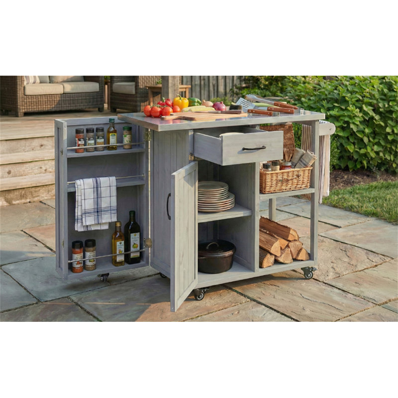Chariot de cuisine verrouillable pour l'extérieur, Gris