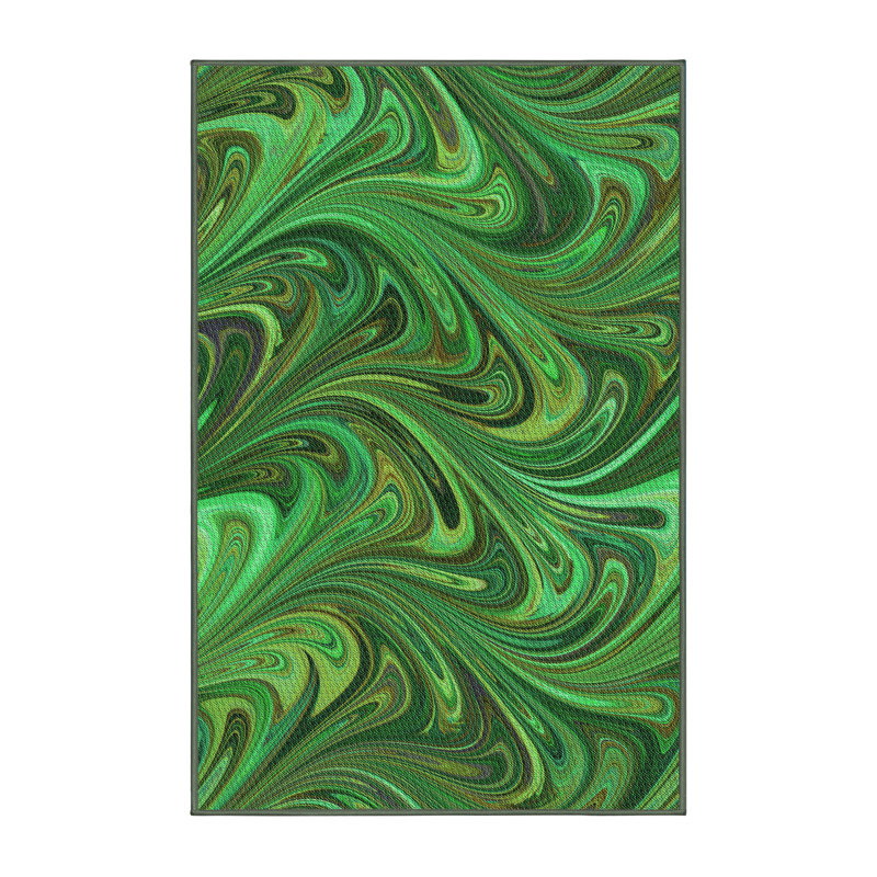 Tapis abstrait en laine vert, Rectangle 7 pi x 10 pi