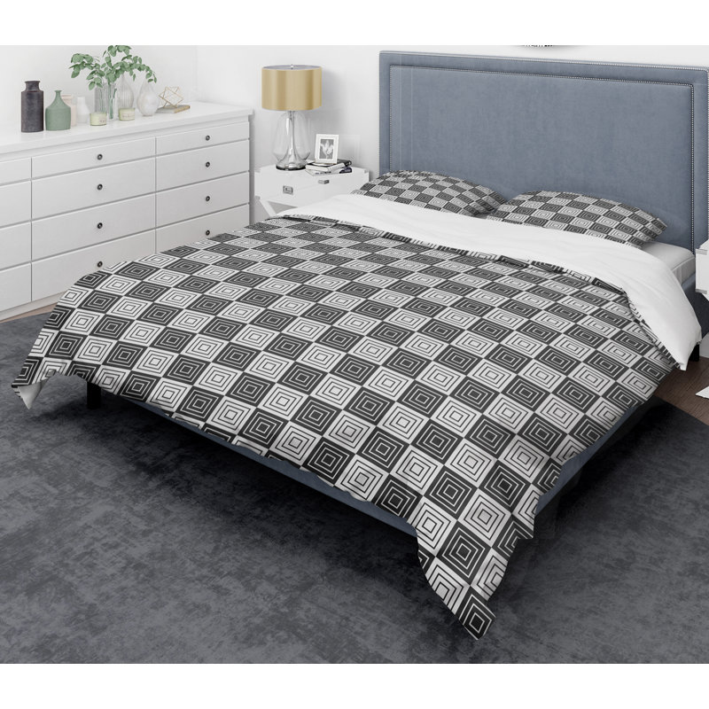 Ensemble de housse de couette monochrome Mid-Century, Housse de couette double / grand et 2 taies décor