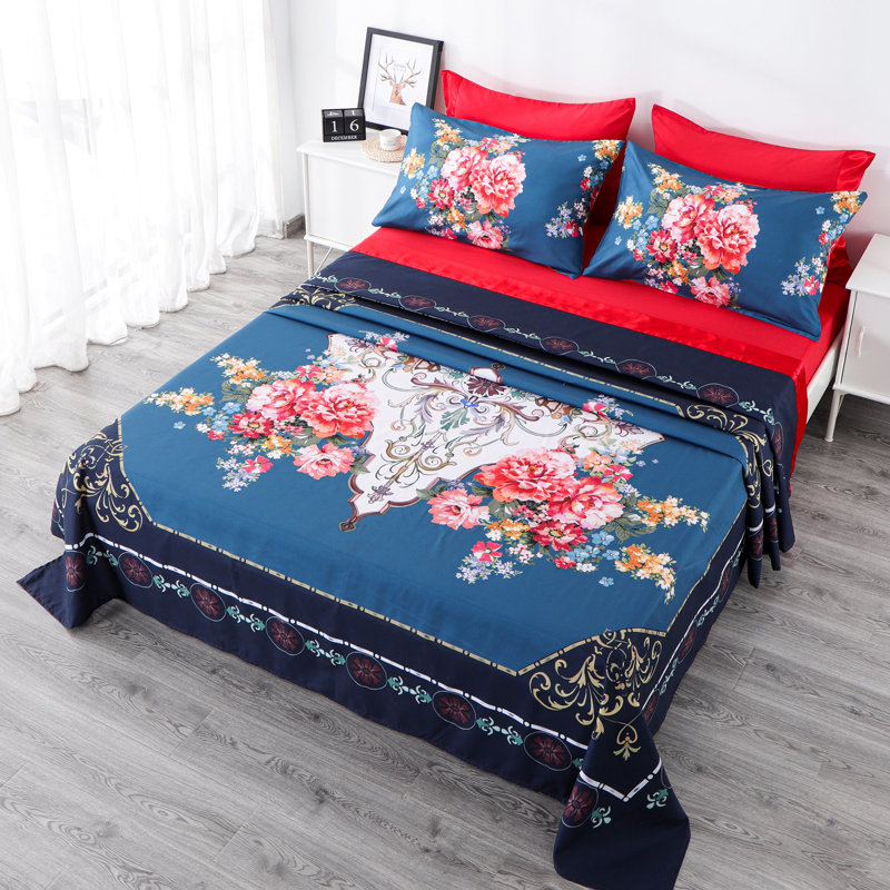 Ensemble de draps 6 pièces Polycotton, Courtepointe pour grand lit + 5 pièces supplémen, Rose rouge