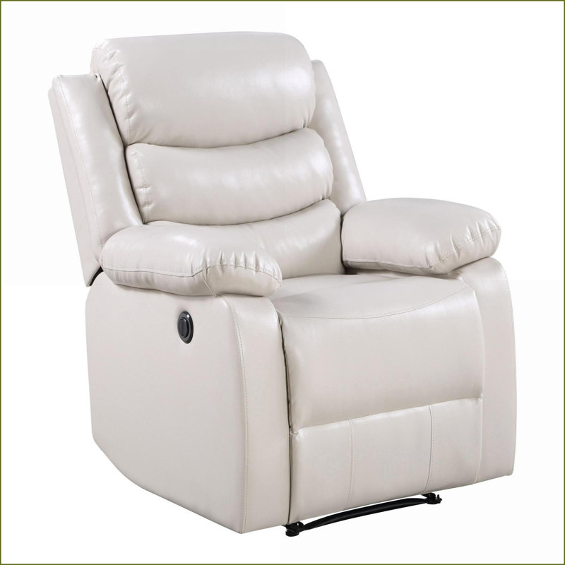 Recliners, Modern Beige Power Recliner with Pillow Top Arms | Synthetic Leather | Wood Frame, White