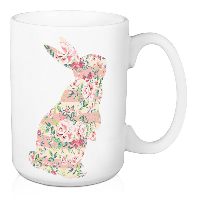 Grande tasse à café en lapin floral debout Choi