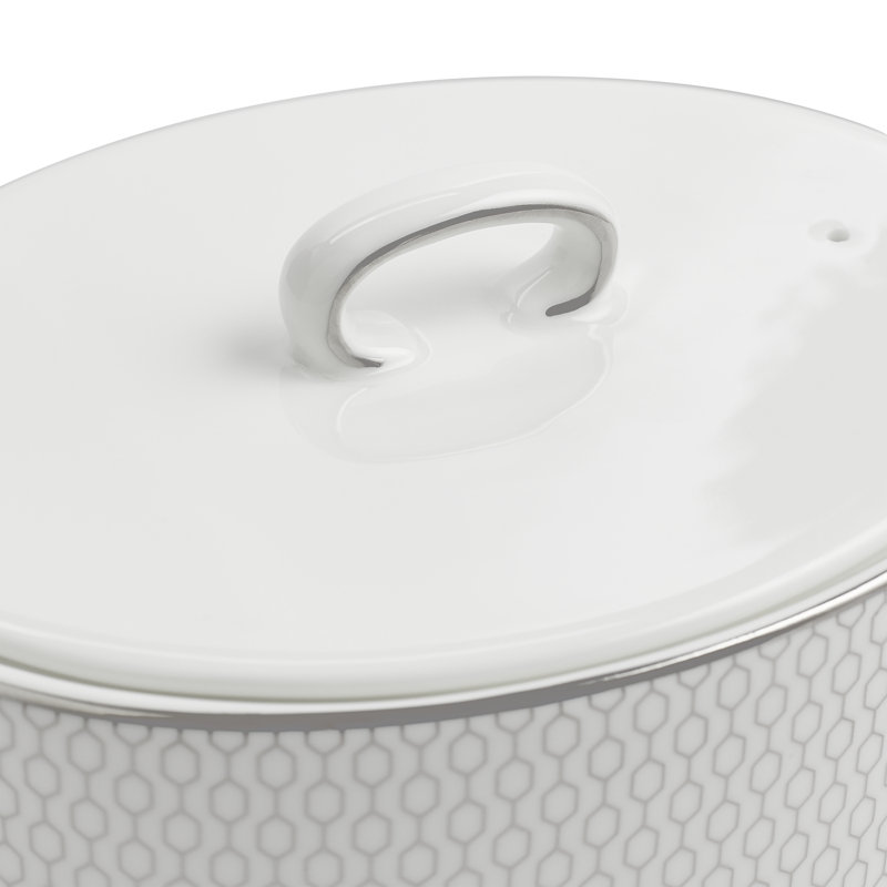 White Platinum Geometric Art Deco Teapot