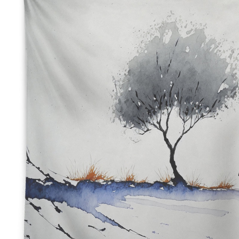 Polyester arbre gris en tapisserie Solitude aquarelle, H 32 po x l 39 po