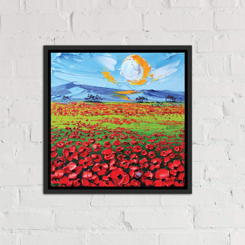 Reproduction d’art, "Poppies I" par Lisa elley, H 18 po x l 18 po x P 1,5 po, Toile avec cadre noir patiné