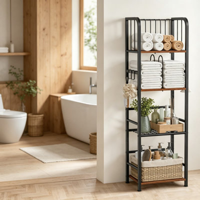 Porte-serviettes autoportant à 4 niveaux en forme de M, tablette de rangement en métal pour salle de bain, porte-serviettes de piscine, organisateur peu encombrant, porte-serviettes de bain moderne