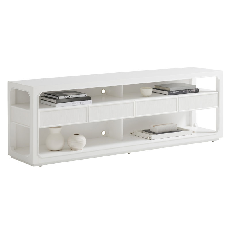 White Transitional Media Console with Cabinet and Drawers