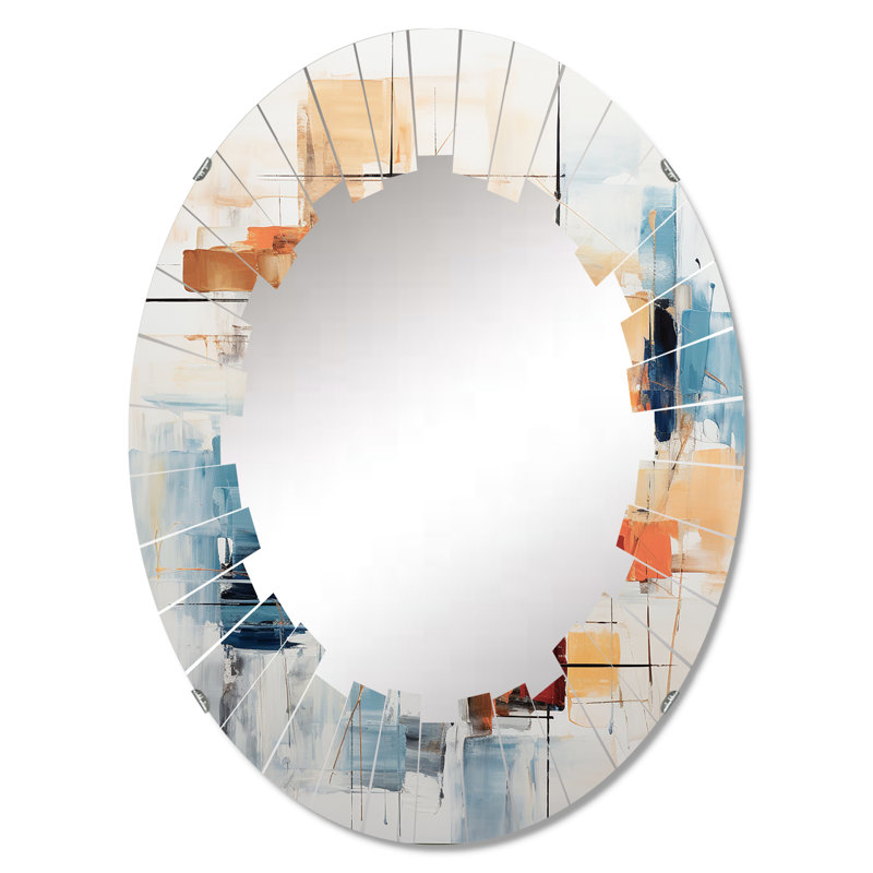 Colourful Mid Century Retro Reflections III - Mid-Century Wall Mirror Oval, 30 po x 20 po