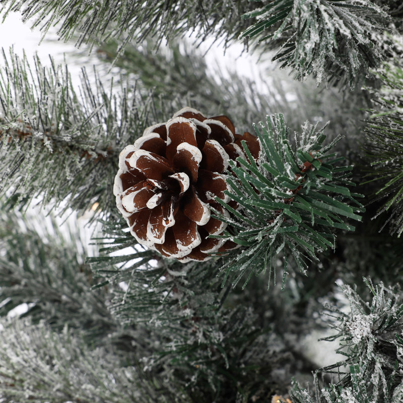 4' Lighted  Artificial Flocked Pine Christmas Tree Potted (Set of 2)