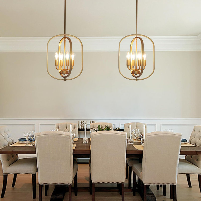 Modern 4-Light Geometric Pendant Light With Dual Oval Shades For Kitchen Island Dining Room, Gold