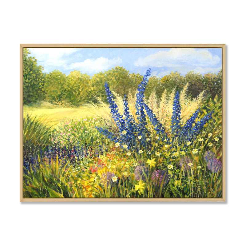 " Wild Flowers Painting " Painting Print, 16" H x 32" W x 1" D, Brown Floater Framed