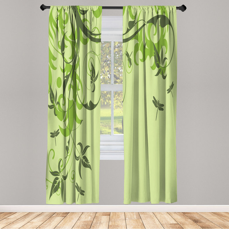 Microfiber Floral Semi-Sheer Rod Pocket Curtain Panels, 28" W x 63" L, Avocado