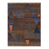 Rug & Kilim’S Moroccan Style Rug, Brown With Blue Tribal Geometric Patterns