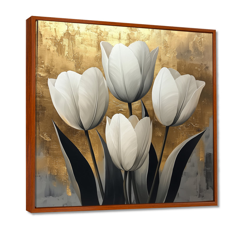 Forme géométrique des tulipes dorées pures - art mural Tulipes, H 30 po x l 30 po, Impression encadrée flottante, Brun