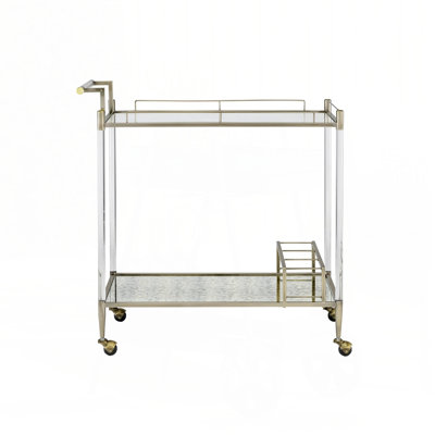 Cirro Antique Mirror & Wire Brass Finish Serving Cart
