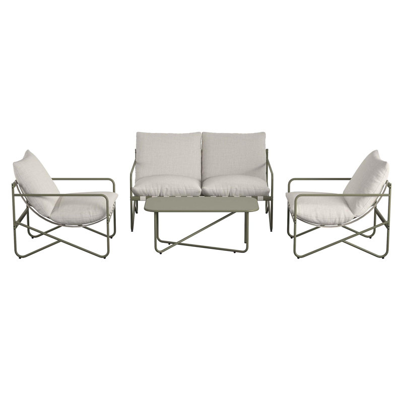 Wrenn 4-Piece Sling and Cushion Conversation Set, Spanish Green