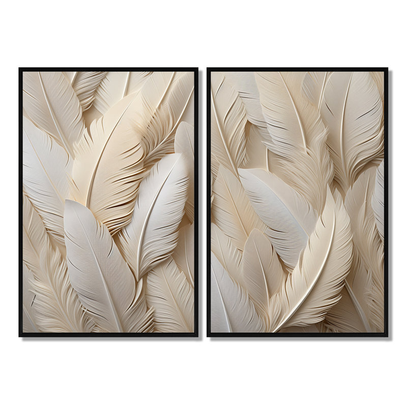 Plumes de plumes - art mural moderne, Noir, H 36 po x l 48 po, Impression encadrée flottante
