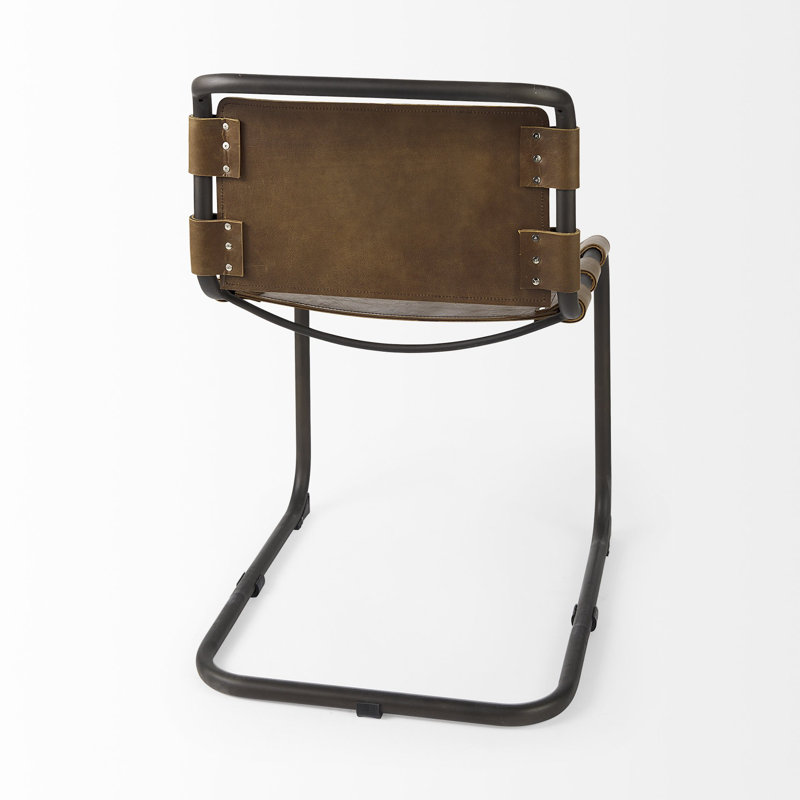 Chaise d'appoint à dossier ouvert en cuir brun et noir, Brun