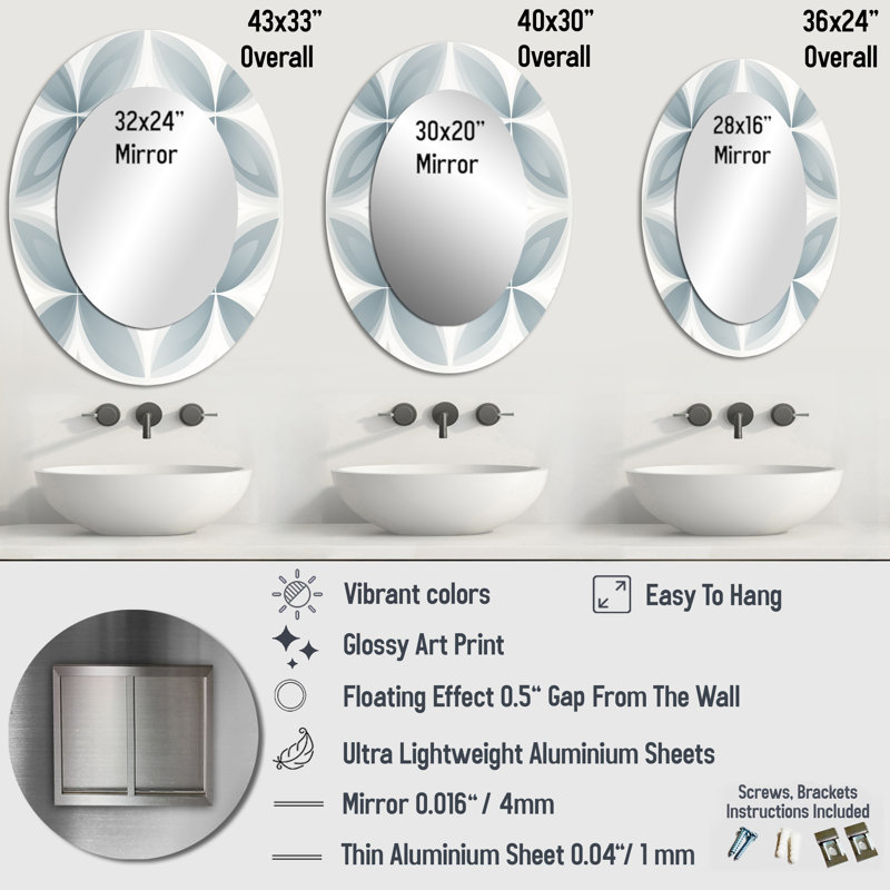 Miroir mural doux - blanc, H 43 po x l 33 po