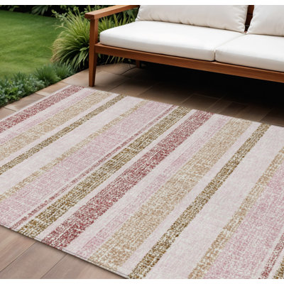 Tapis intérieur lavable rayé rose et beige 9 pi x 12 pi