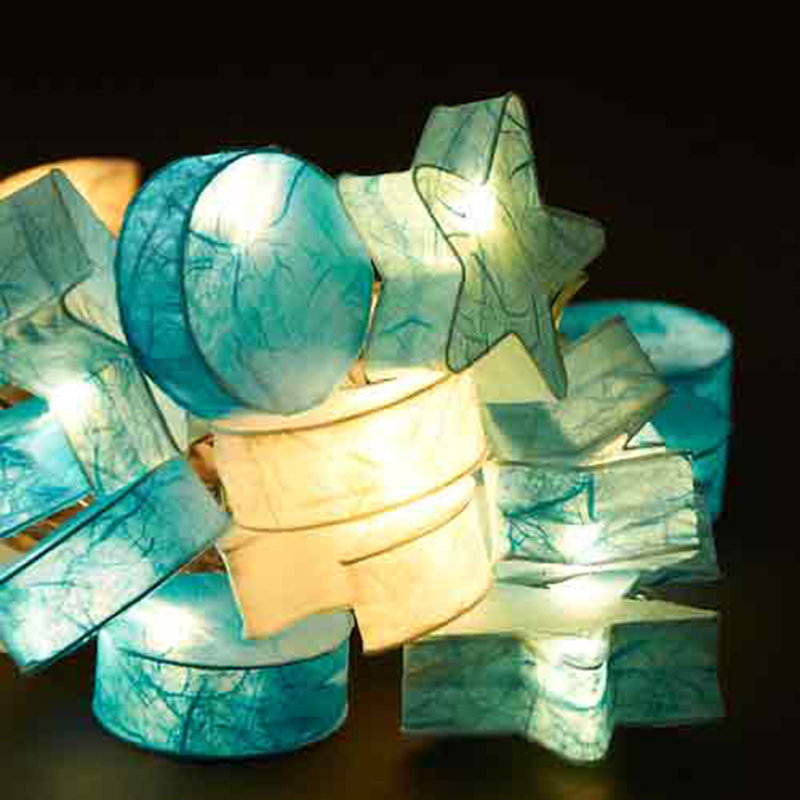 Shallon LED Handmade Paper Suns Stars and Moons String Light, 10 Lamps - 5 Metre Long