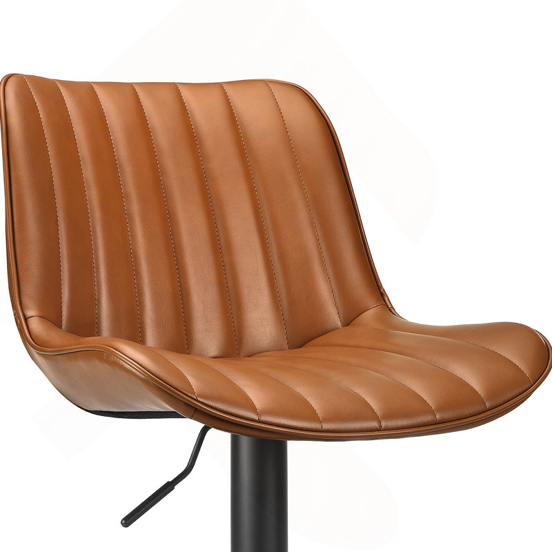 Ensemble de 2 tabourets de bar, tabourets de bar pivotants réglables, tabourets de hauteur de bar avec support pour le dos, chaises de bar à hauteur de comptoir en similicuir pour îlot de cuisine rustique, brun