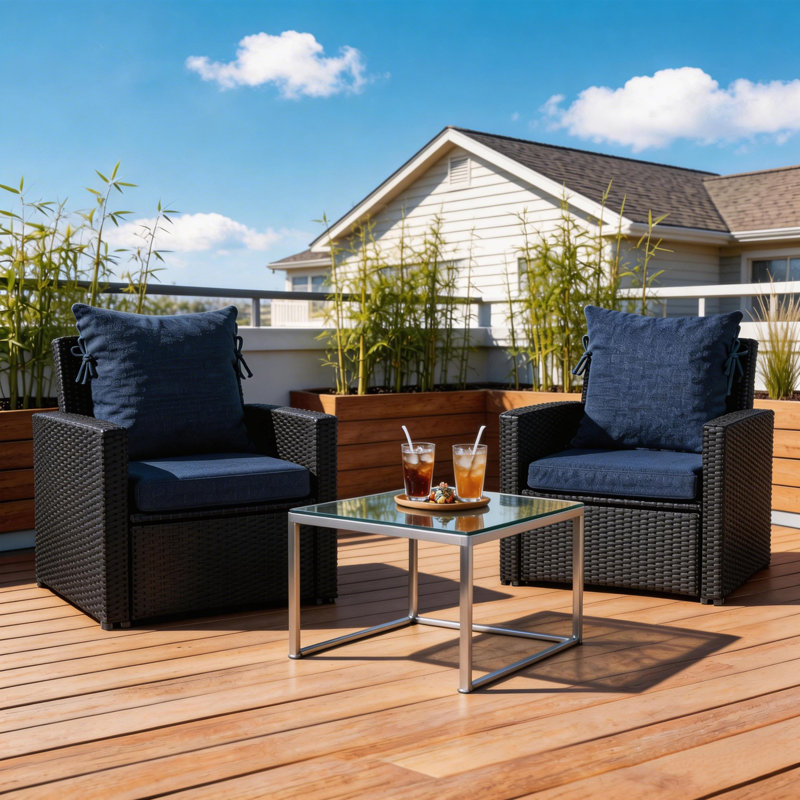 20" x 22"  Foldable Outdoor Dining Chair Cushion with Strap  (Set of 2) -  Water Resistant Design, Indigo
