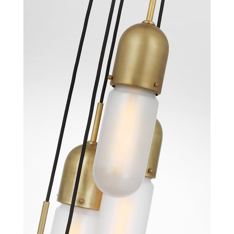 Junio 5 - Light Chandelier, Frosted, Hand-Rubbed Antique Brass
