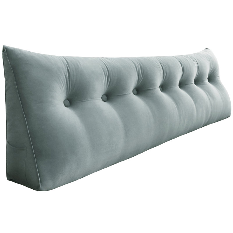 Sit-up Back Comfort Velvet Headboard Wedge Reading Pillow Triangular Backrest Back Support, 20" H x 76" W, Gray