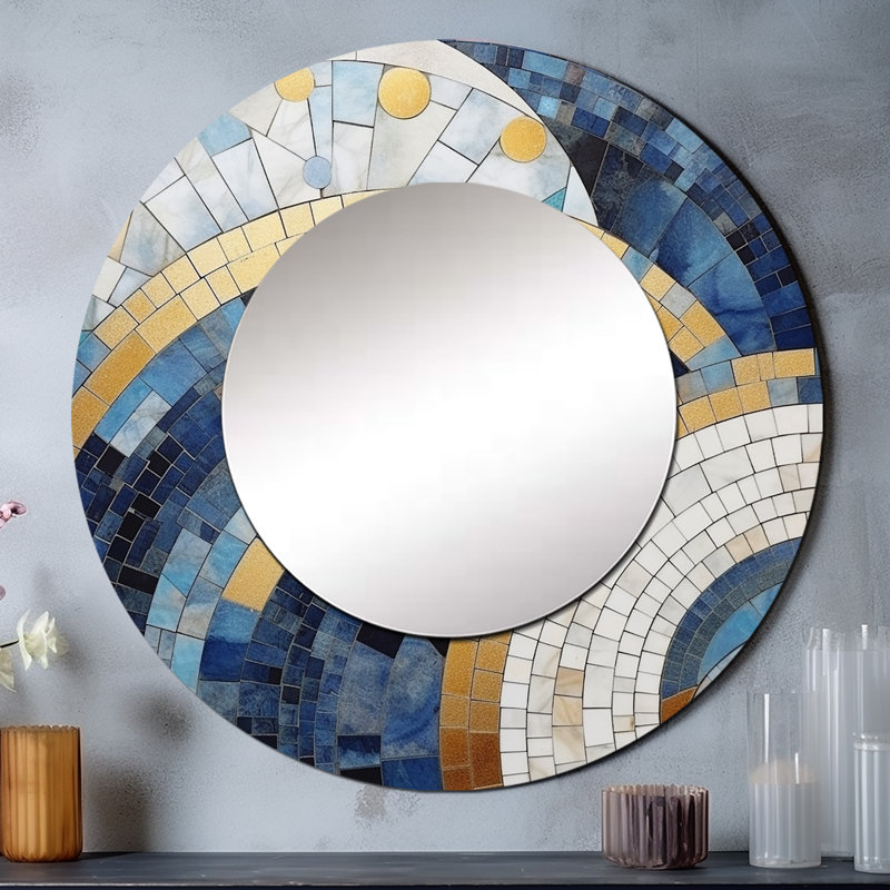 Or, construction de royaumes bleus III - miroir mural décoratif formes abstraites, grand miroir bleu, impression d'art en métal