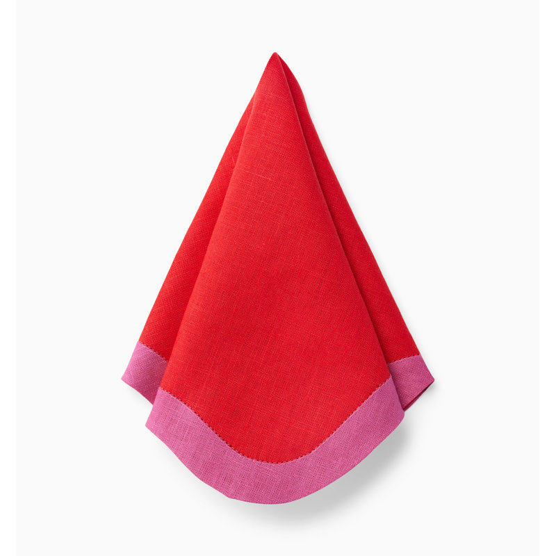 Ondulato Linen Novelty Napkins, Poppy/Flamingo