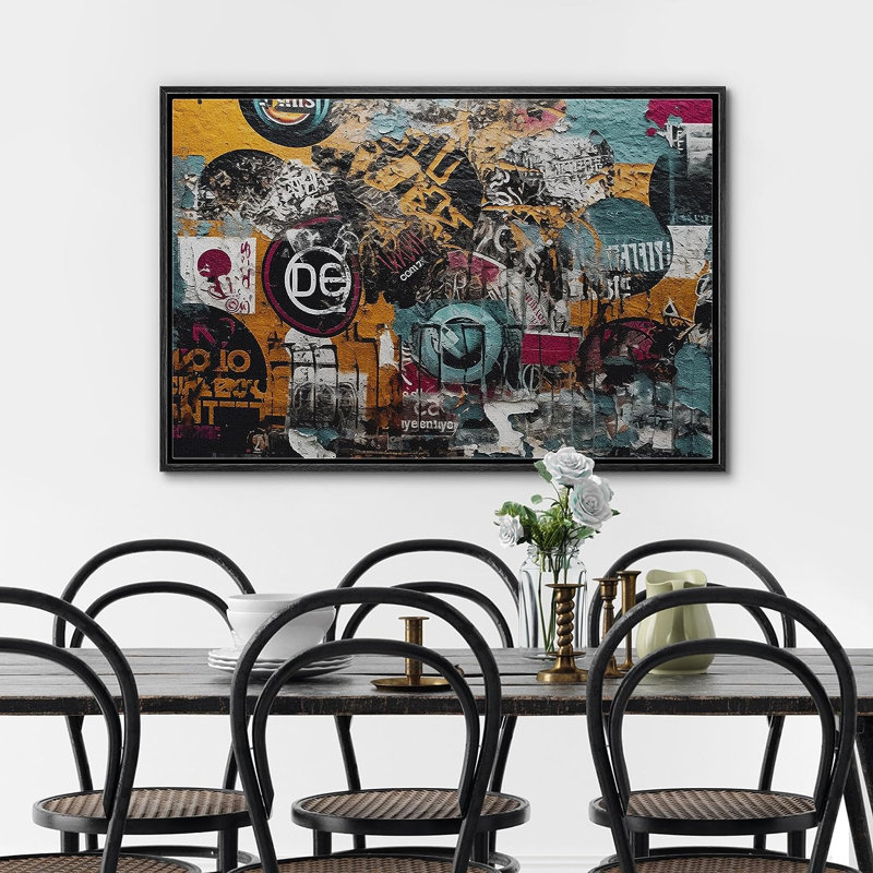 Symbole classique d'art de rue sur impression sur toile, H 16 po x l 24 po x P 1,5 po, Cadre flottant noir