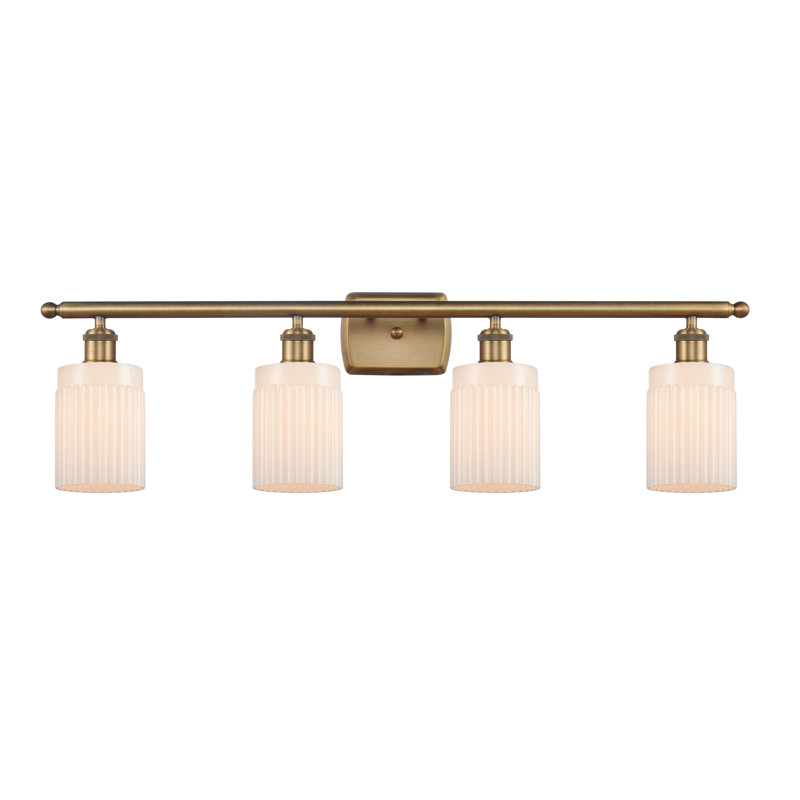 Éclairage pour salle de bain 4 lumières Caplinger, Laiton brossé, Blanc mat, Ampoule DEL 6 watts Vinage