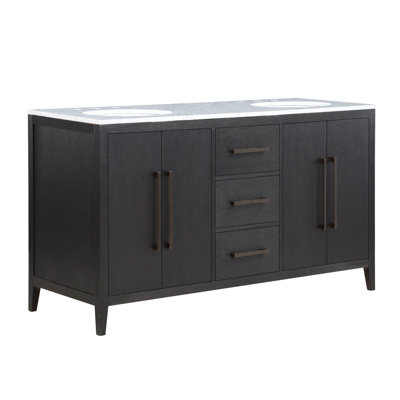 Meuble-lavabo double 60 po avec plateau en quartz Alsup