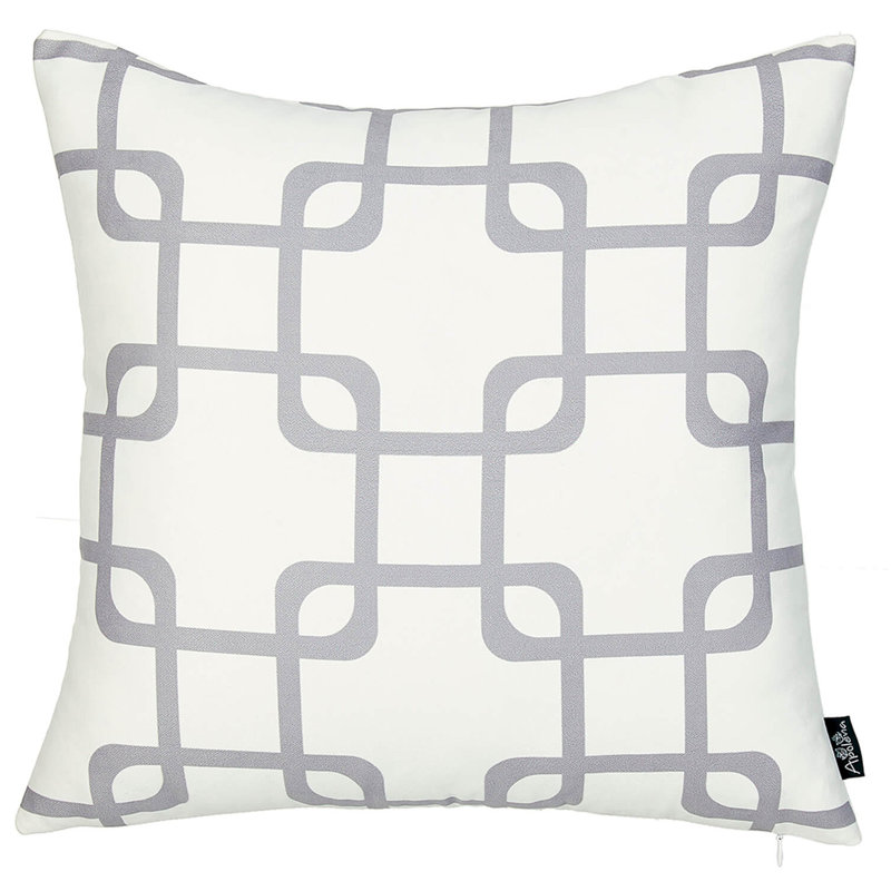 Gray and White Geometric Polyester Euro Pillow Cover