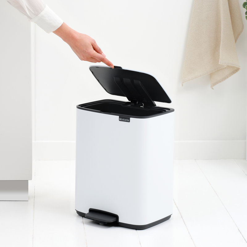 Brabantia Bo Pedal Bin, 12 L, 36.9cm H x 29.2cm W x 26.3cm D, White