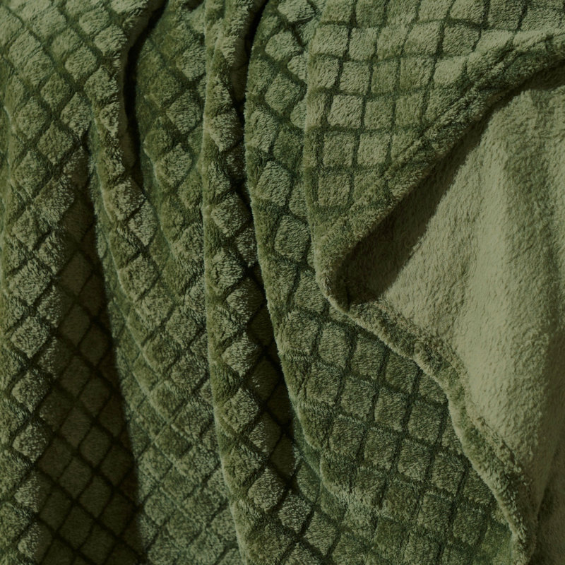 Couverture en molleton gaufrée à motif diamant Blue Nile Mills, literie moelleuse toutes saisons, Throw, Green