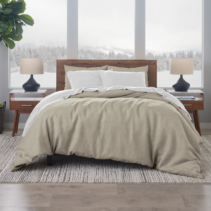 Natural Black Cotton Pinstripe King/Cal King Duvet Cover Set