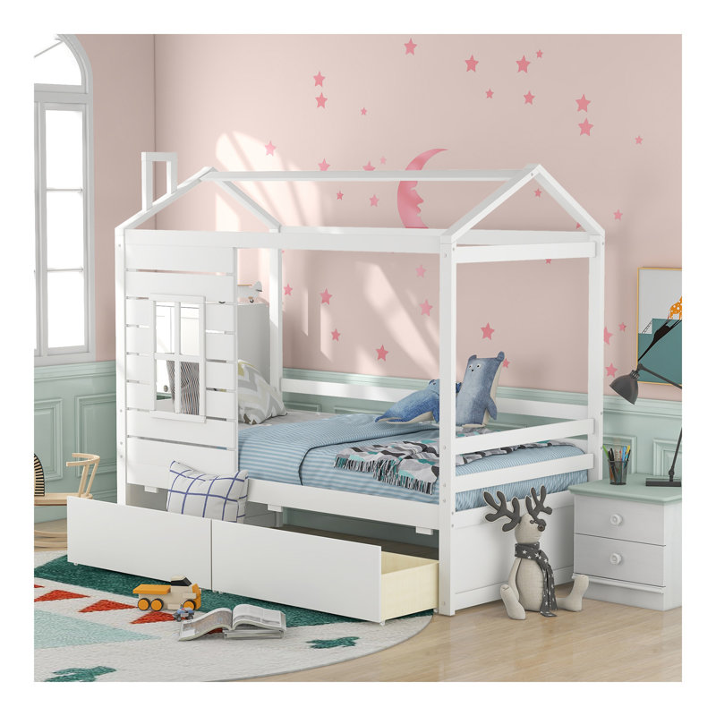 Lit simple en bois avec deux tiroirs, conception durable et peu encombrante pour les chambres de personnes