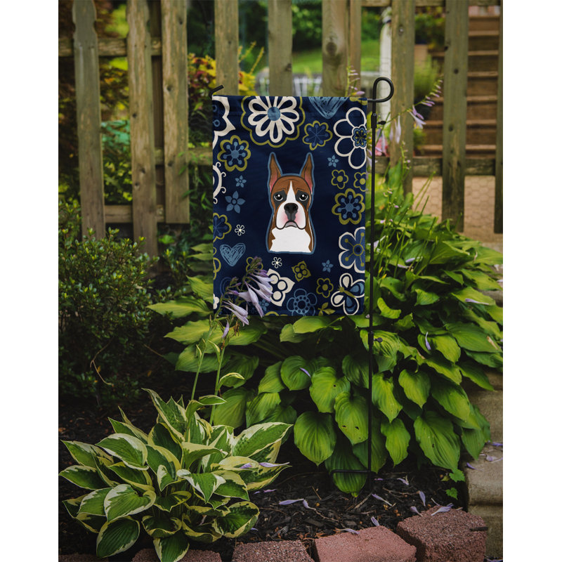 Terrier en fleurs à 2 côtés en polyester 15 x 11,5 po drapeau de jardin, Boxer (bleu)