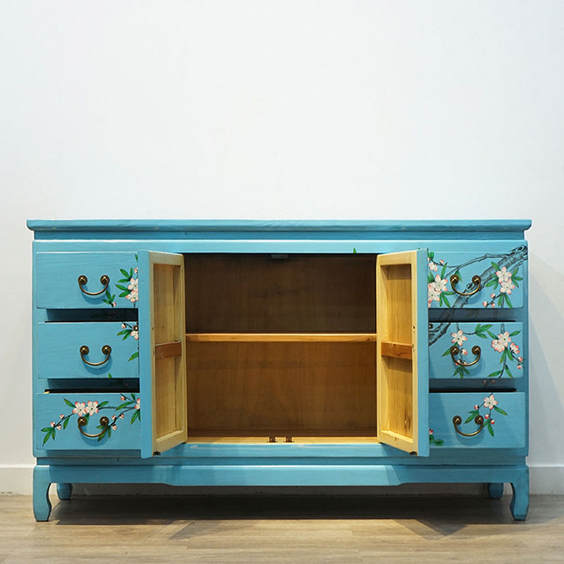 Armoire d'entrée en bois d'orme massif, Jaune citron