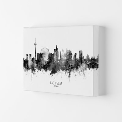Las Vegas Nevada Skyline Black White City Name by Michael Tompsett - 1 Piece Wall Art
